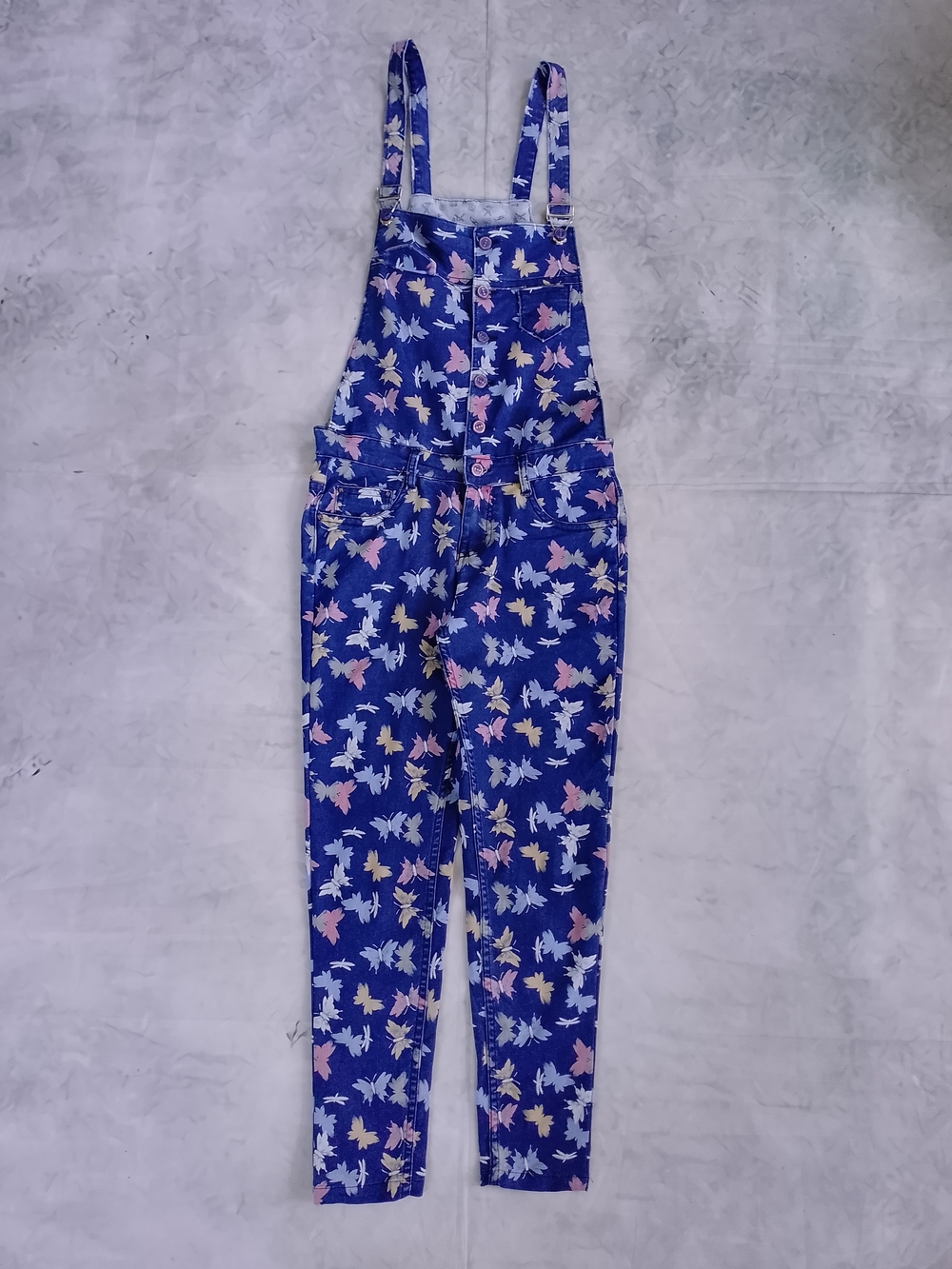 Butterfly-Print Overalls Blue